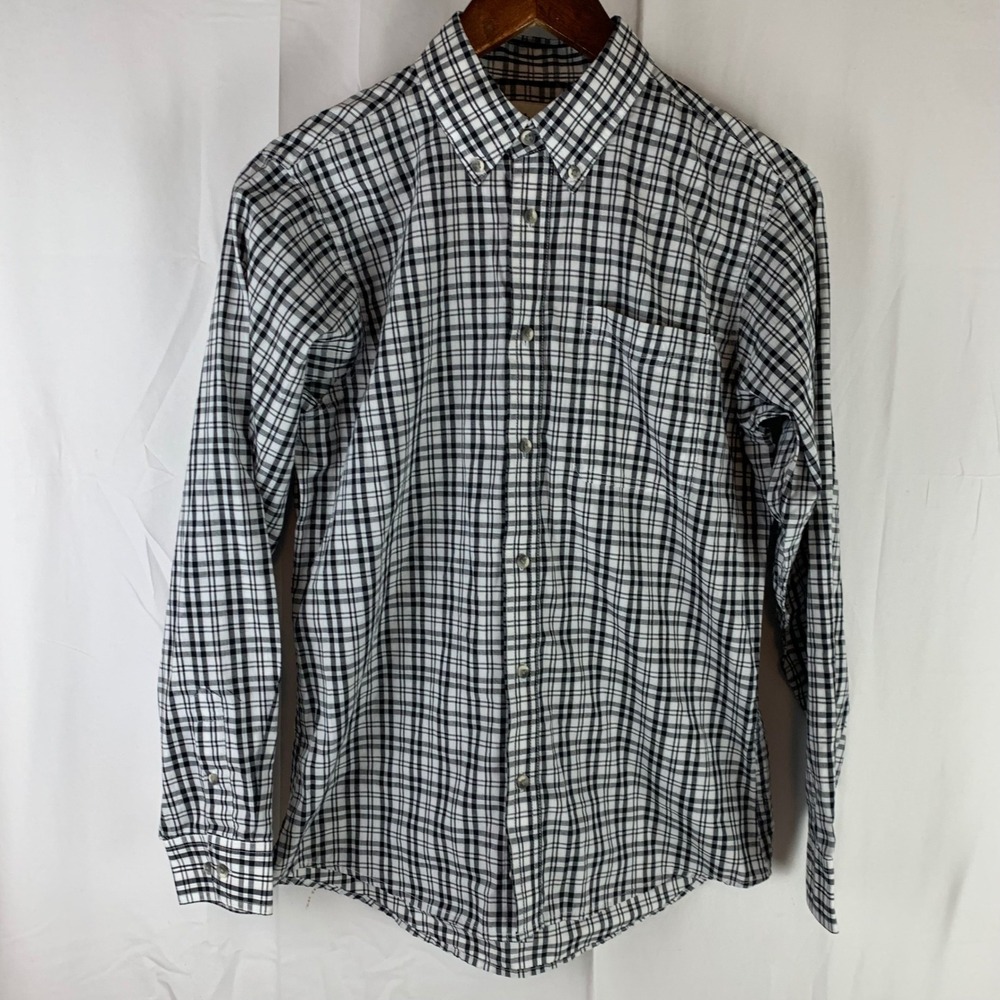 Wrangler Riata Button Down Shirt Youth Boys XL Black White Plaid Long Sleeve
